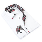 Button-Up Shirt + Dark Plaid Trim // Thin White Stripe (S)