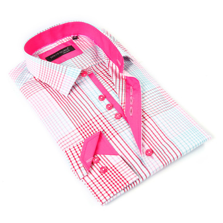 Button-Up Shirt // Pink + Teal Plaid (S)