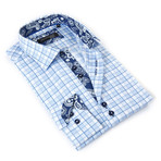Button-Up Shirt + Paisley Trim // Light Blue Plaid (S)
