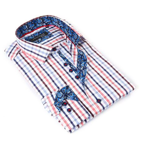 Button-Up Shirt + Paisley Trim // Red + Blue Plaid (S)