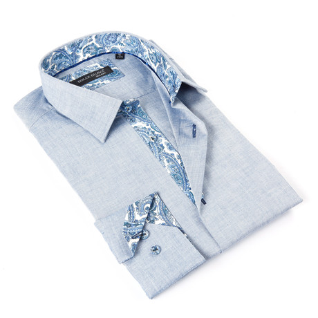 Button-Up Shirt + Paisley Trim // Light Blue Chambray (S)