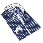 Button-Up Shirt + Floral Trim // Dotted Navy (XL)