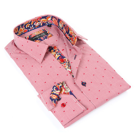 Button-Up Shirt + Paisley Trim // Red Dotted (S)