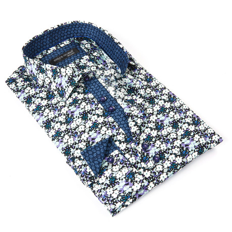 Button-Up Floral Shirt + Paisley Trim // Blue + Mint (S)