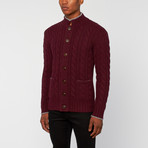 Merino Wool High Neck Cable Cardigan // Wine (M)