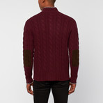 Merino Wool High Neck Cable Cardigan // Wine (L)