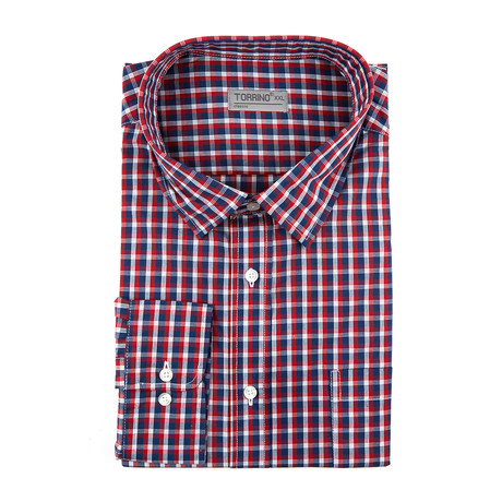 Plaid Button-Up // Red + Navy (S)