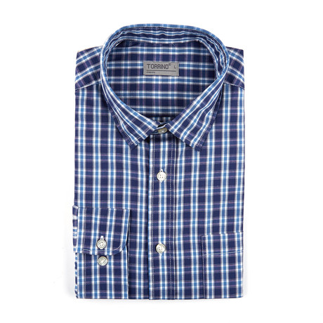 Plaid Button-Up // Navy (S)