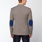 Slim Fit Patched Blazer // Grey + Blue Plaid (US: 48R)