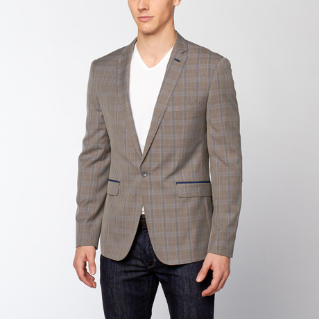 Slim Fit Patched Blazer // Grey + Blue Plaid (US: 34R)