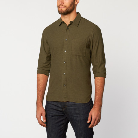 Slim French Seam Button-Up Shirt // Brushed Military Green (S)