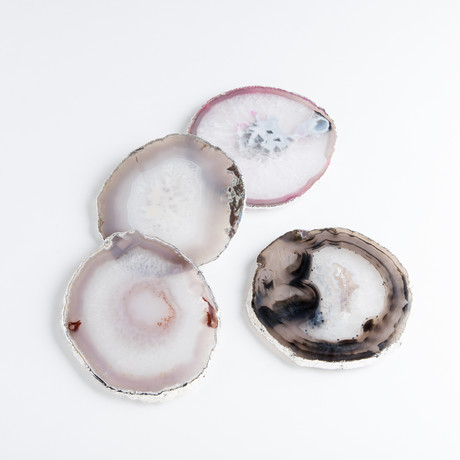Silver Plated Agate Coasters // Set of 4 (Black)