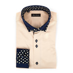Button-Up Shirt // Beige + Navy (S)