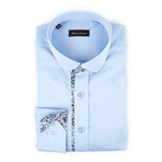 Button-Up Shirt // Light Blue + Floral Trim (XL)