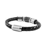 Stainless Steel Grooved Wavy Beaded Leather Bracelet