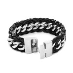 Braided Leather + Stainless Steel Curb Link Bracelet