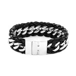 Braided Leather + Stainless Steel Curb Link Bracelet