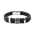 Woven Braided Leather Bracelet (Black)