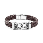 Stainless Steel Interlocking Leather ID Bracelet