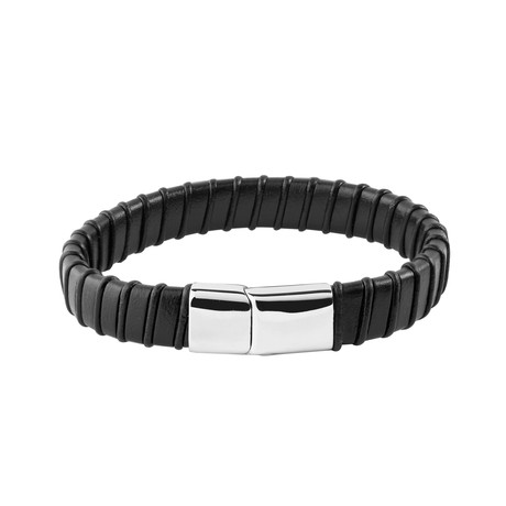 Stainless Steel Leather Stripped Bracelet