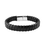 Stainless Steel Leather Stripped Bracelet