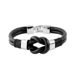 Stainless Steel + Leather Nautical Knot Bracelet // Black + Silver