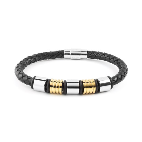 Two-Tone Beaded Braided Leather Bracelet