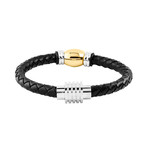 Two-Tone Stainless Steel Braided Leather Bracelet