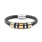 Two-Tone Stainless Steel Grooved Braided Leather Bracelet