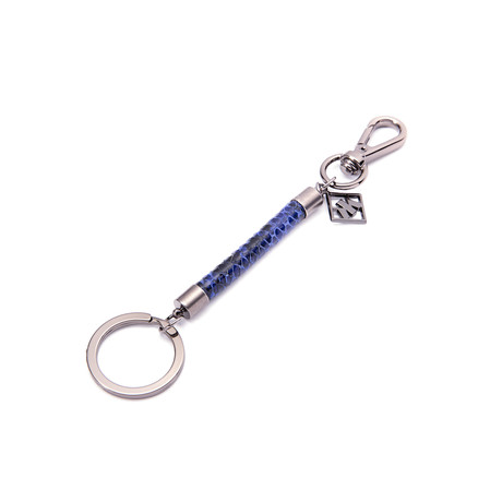 Python Patterned Calf Skin String Key Ring (Blue)