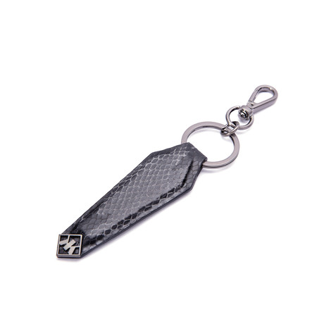 Python Patterned Calf Skin Shield Key Ring (Grey)