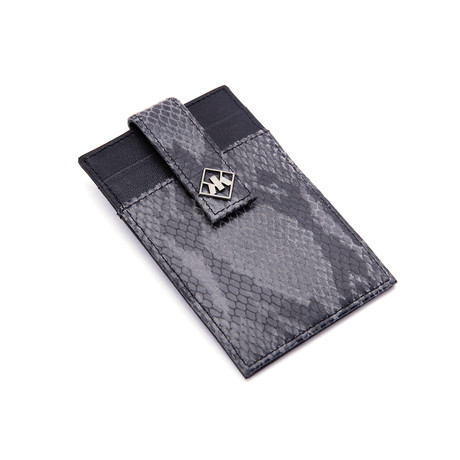 Python Patterned Calf Skin Card Money Clip (Grey)