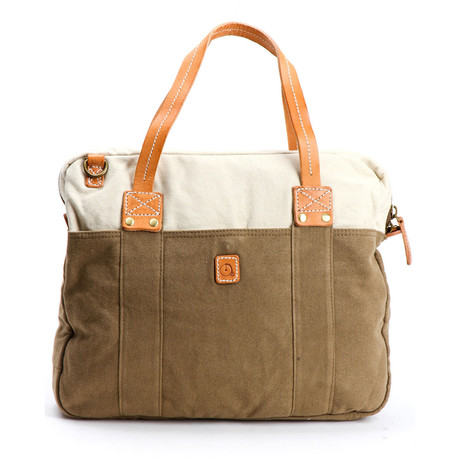 Two Tone Washed Canvas Messenger Bag // Tan