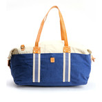 Two Tone Washed Canvas Shoulder Duffle Bag // Navy Stripe