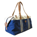 Two Tone Washed Canvas Shoulder Duffle Bag // Navy Stripe