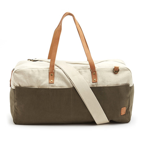 Two Tone Washed Canvas Shoulder Duffle Bag // Olive