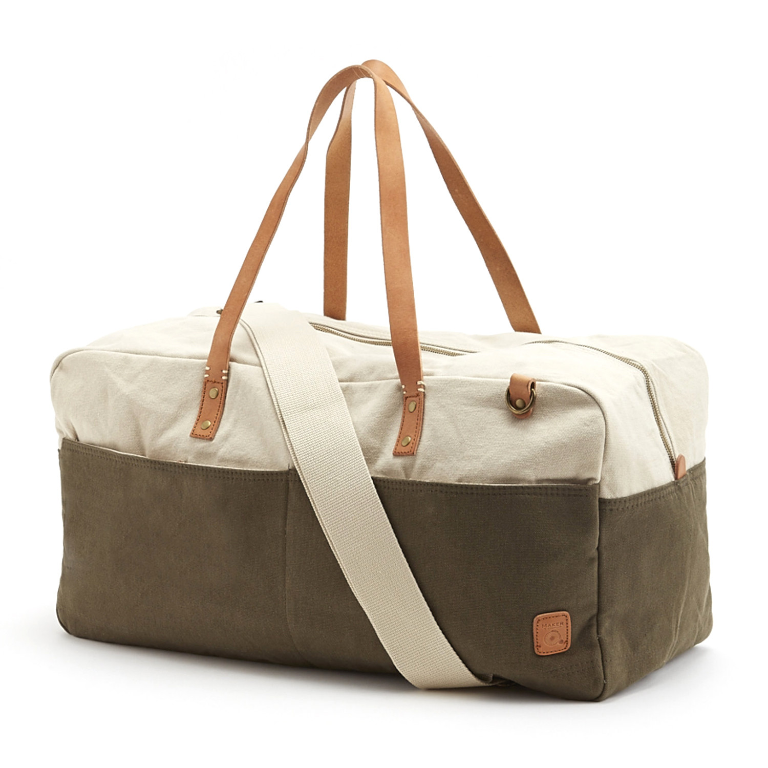Two Tone Washed Canvas Shoulder Duffle Bag // Olive - Maker & Company ...
