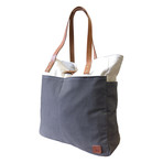 Two Tone Washed Canvas Shoulder Tote Bag // Grey