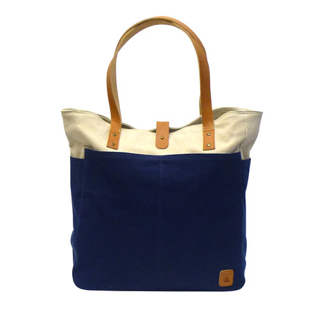 Two Tone Washed Canvas Shoulder Tote Bag // Navy