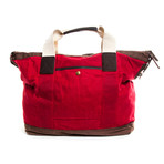 Waxed Canvas Weekend Tote Bag // Red & Brown