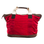 Waxed Canvas Weekend Tote Bag // Red & Brown