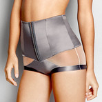 Stripe Illusion High Waist Brief // Charcoal + Cream (XL)