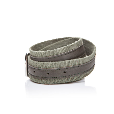 Leather + Fabric Belt // Green (45"L)