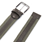 Leather + Fabric Belt // Green (45"L)