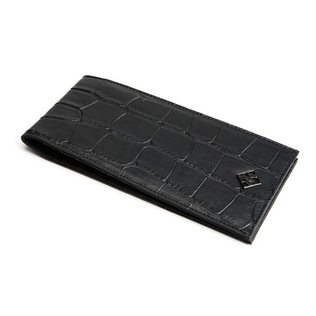 Alligator Patterned Calf Skin Slim Wallet (Black)