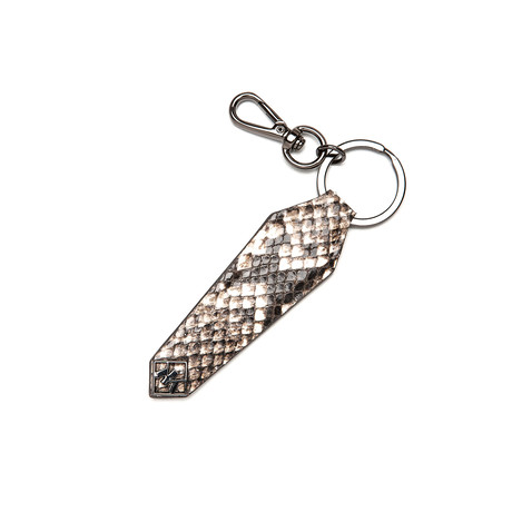 Python Patterned Calf Skin Shield Key Ring (Natural)