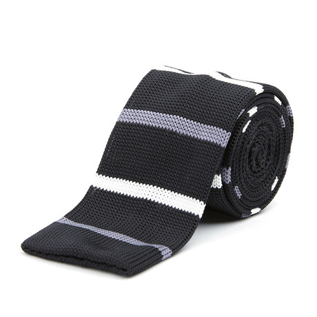 Knit Tie + Tie Bar // Black + Grey + White
