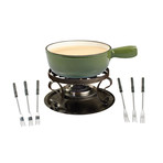 Lugano 9 Piece Cast Iron Fondue Set // Deep Green