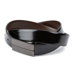 XMI // Reversible Gun Metal Plaque Leather Belt // Black (Waist 32)