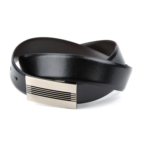 XMI // Reversible Grooves Leather Belt // Black (Waist 32)